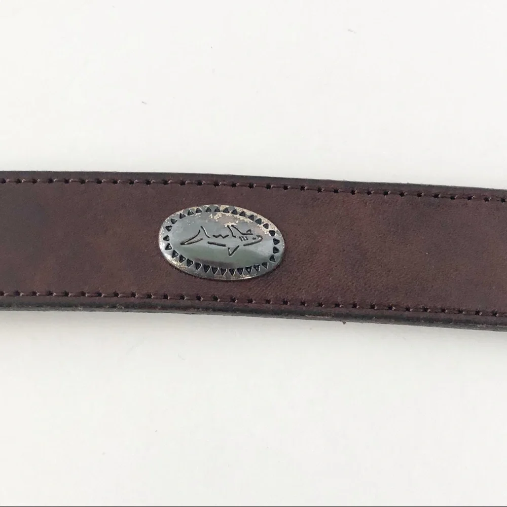 Greg Norman Leather Belt with Silver Toned Medallions Engraved Logo Brown 🟤⚪️